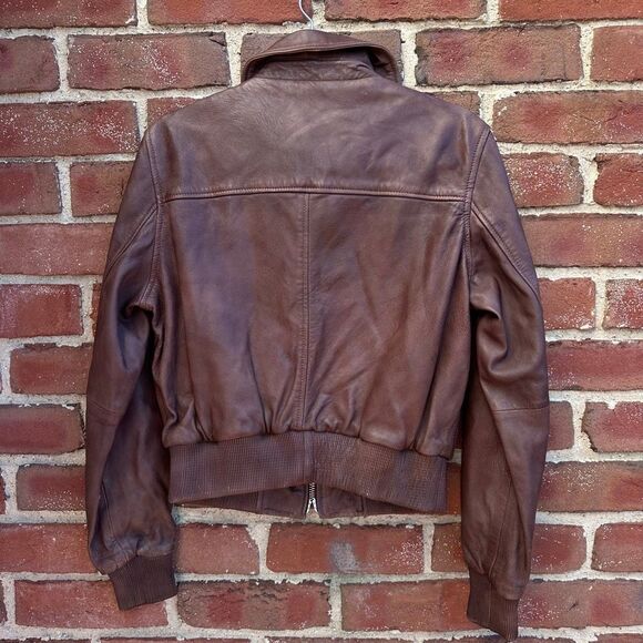 Mango MNG $240 Brown 100% Leather Jacket bomber coat women's medium NWT - Picture 11 of 13